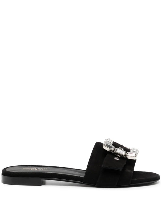 Madison.Maison Fade Jeweled Buckle Black Suede Sandal