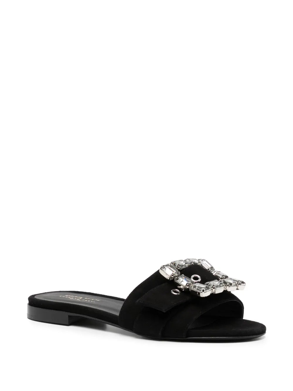 Madison.Maison Fade Jeweled Buckle Black Suede Sandal