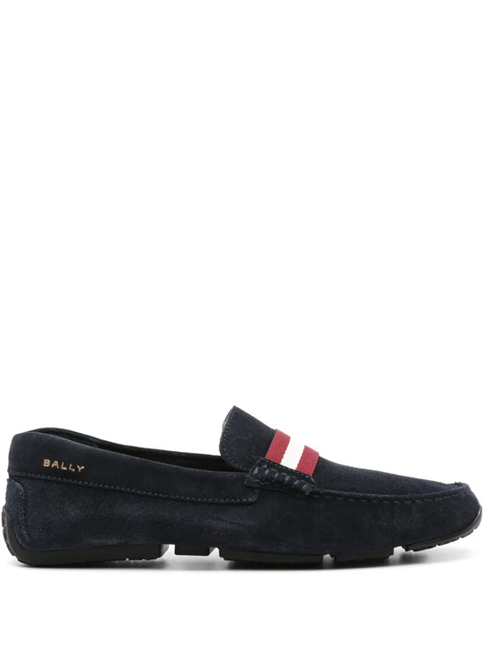 Bally stripe-detail suede loafers