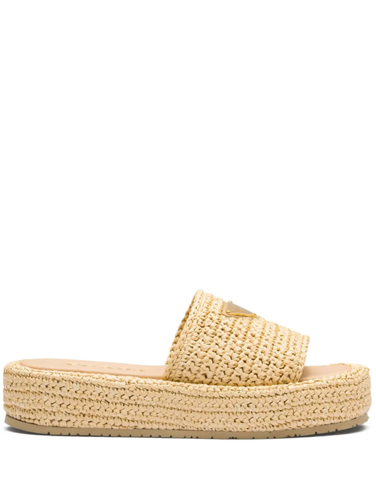 Prada logo-plaque woven-raffia sandals