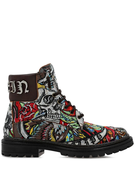 Philipp Plein Mid Tattoo leather ankle boots