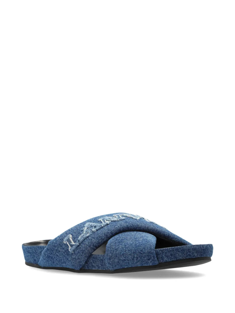 Lanvin logo-embroidered crossover denim slides