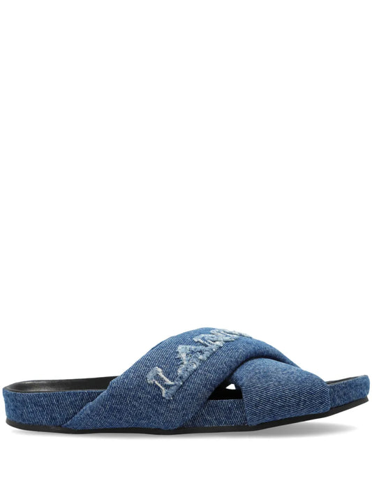 Lanvin logo-embroidered crossover denim slides