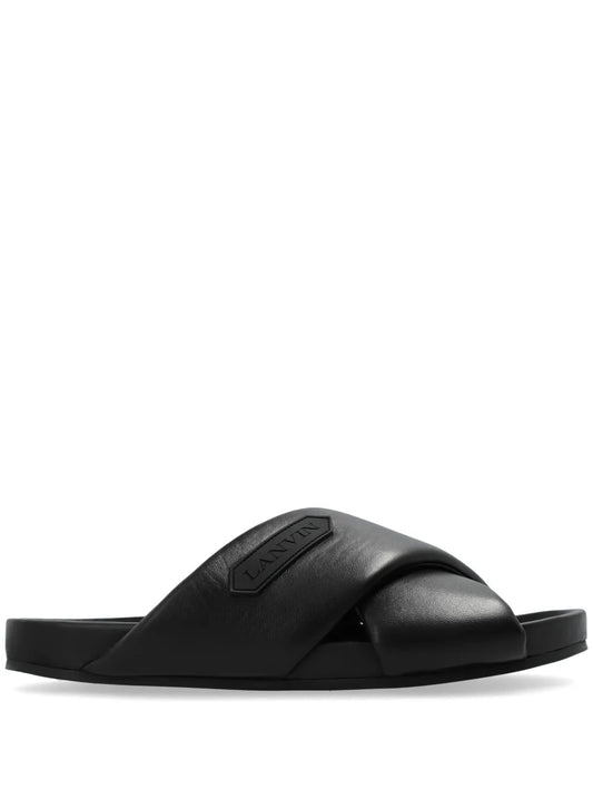 Lanvin logo-appliqué crossover leather slides