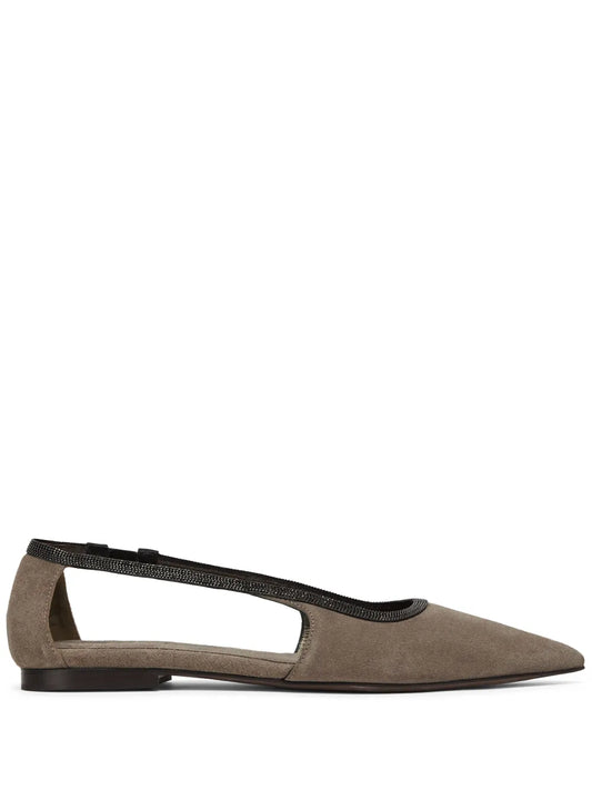 Brunello Cucinelli Monili-trim cut-out ballerina shoes