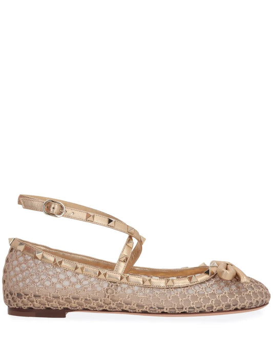 Valentino Garavani Rockstud mesh ballerina shoes