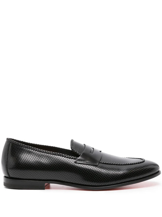 Santoni perforated leather penny loafers