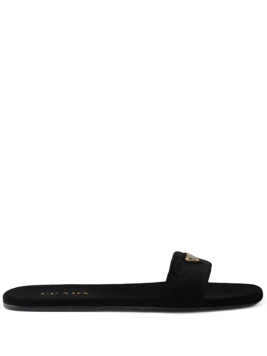 Prada logo-appliqué velvet slides