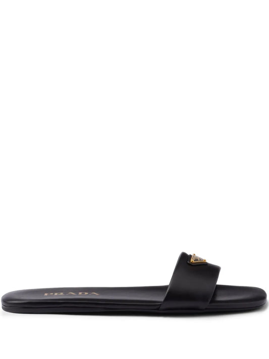 Prada triangle-logo leather slides