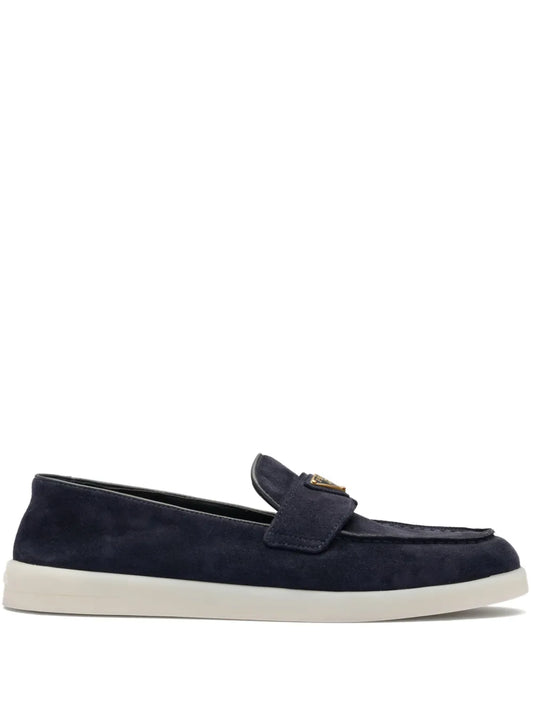 Prada enamel triangle-logo leather loafers 