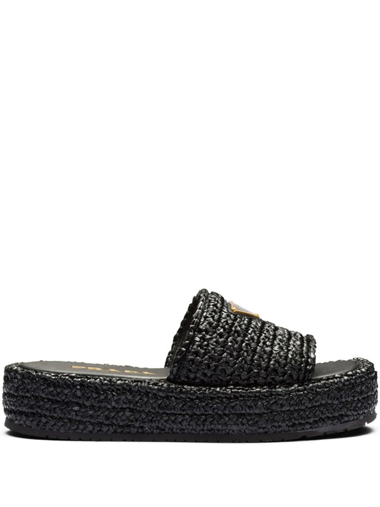 Prada logo-plaque woven-raffia sandals