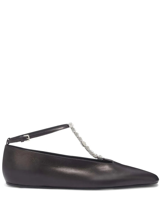 Jil Sander crystal-embellished leather ballerina shoes