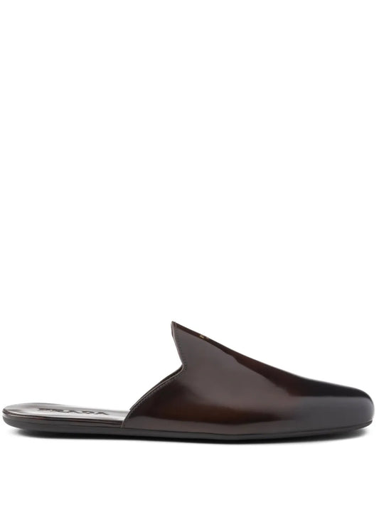 Prada logo-stamp brushed leather slippers