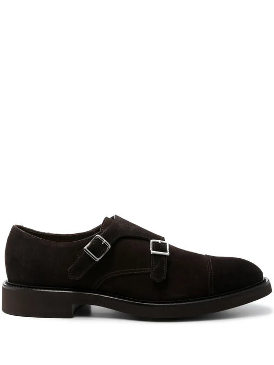 Doucal's double-buckle suede monk shoes