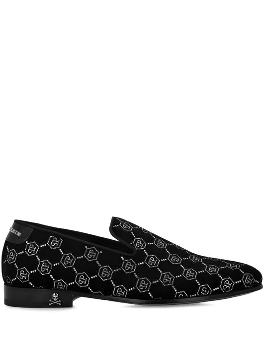 Philipp Plein rhinestone-monogram velvet loafers