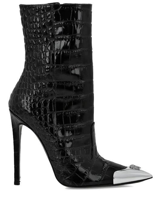 Philipp Plein 120mm skull-appliqué croco boots