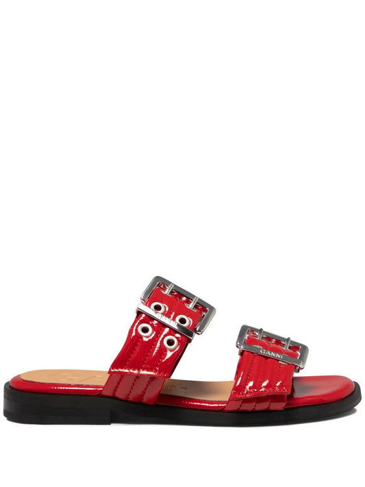 GANNI buckle-fastening patent-finish slides