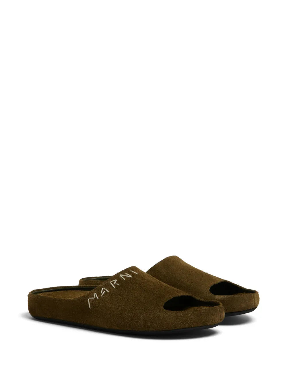 Marni logo-embroidered suede slides 