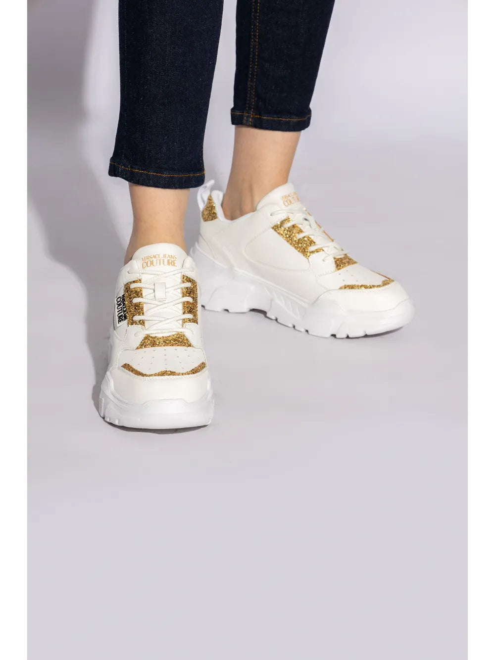 Versace Jeans Couture logo-patch glitter-detailing sneakers