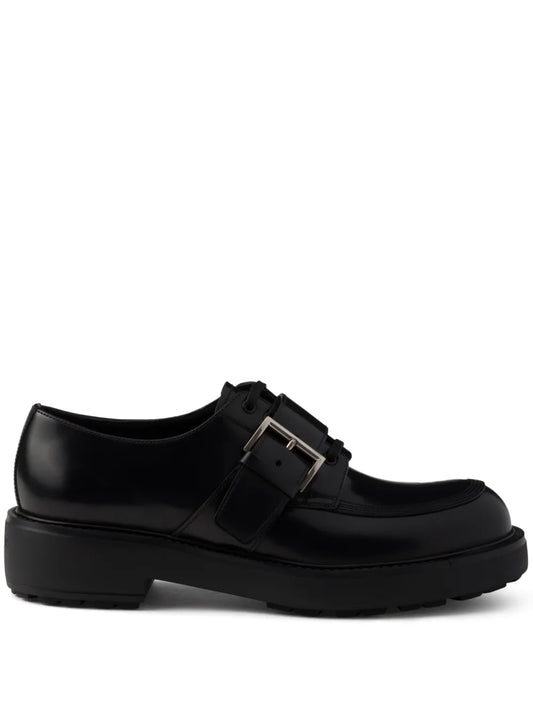 Prada brushed leather buckled derby shoes