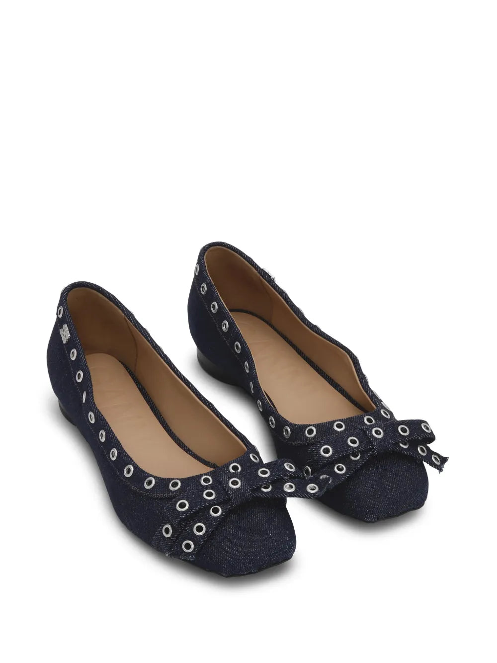 GANNI eyelet detailing denim ballerina shoes