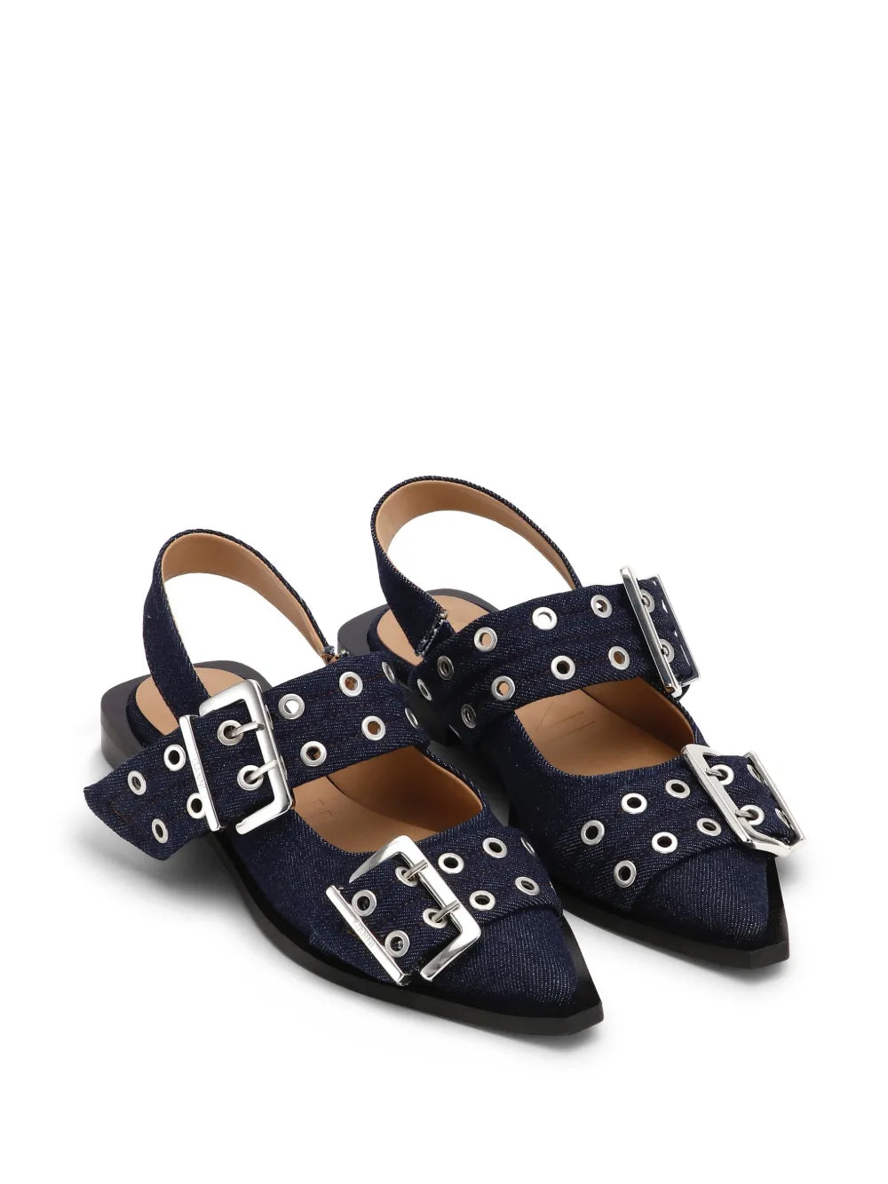 GANNI buckle-detail denim ballerina shoes