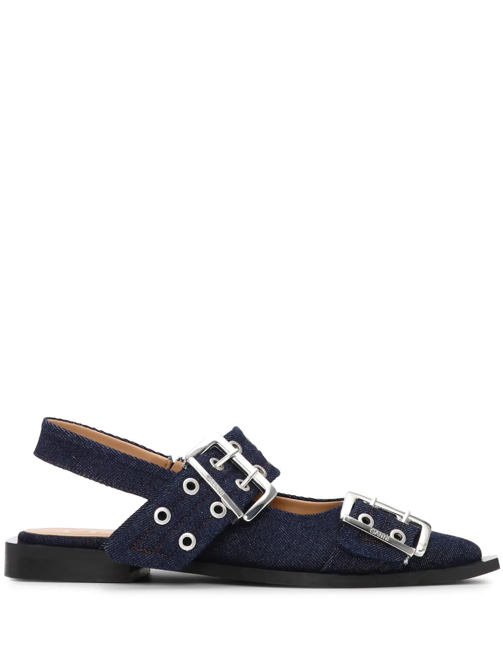 GANNI buckle-detail denim ballerina shoes