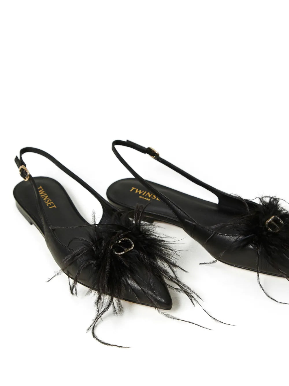 TWINSET feather-detail slingback ballet flats 