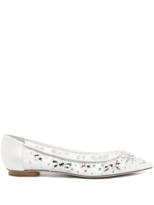 René Caovilla crystal-embellished lace ballerina shoes