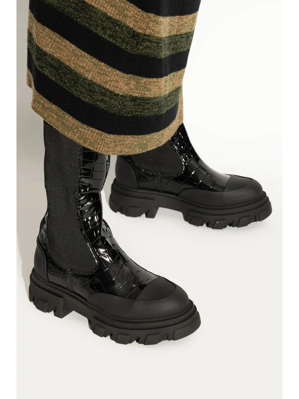 GANNI 50mm crocodile-embossed knee-high boots