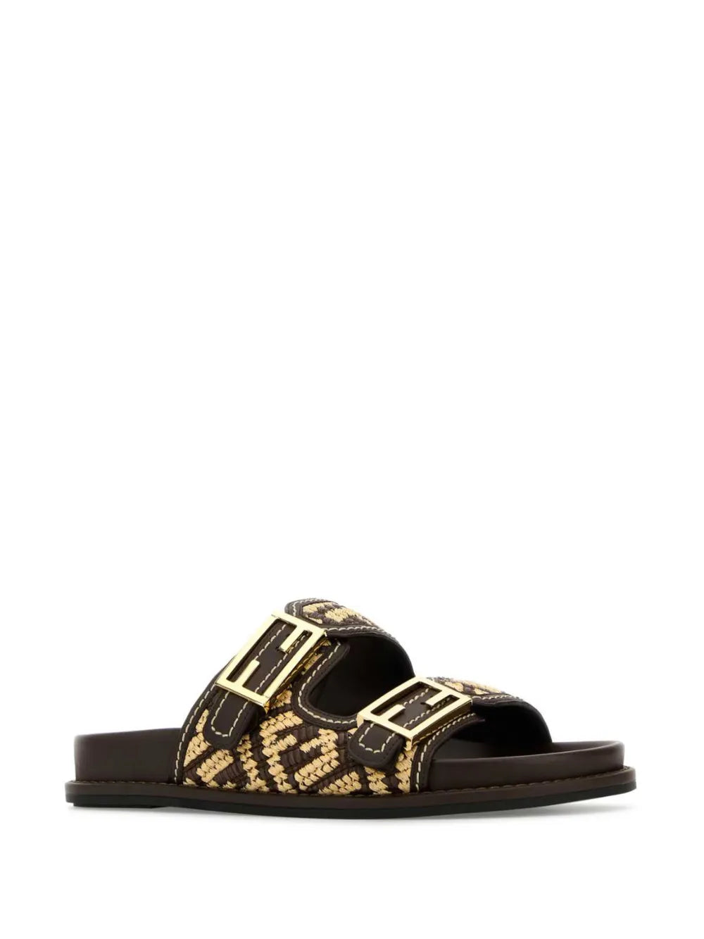 FENDI FF-jacquard raffia slides