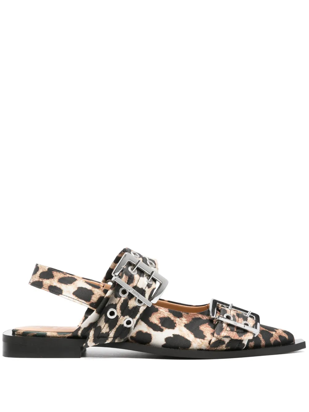 GANNI leopard-print satin ballet flats