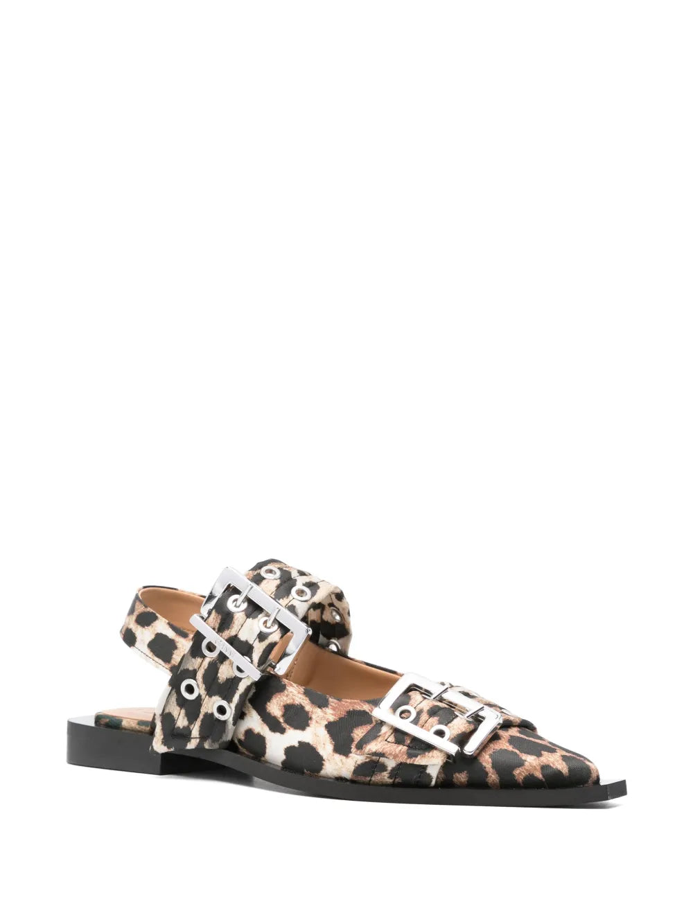 GANNI leopard-print satin ballet flats