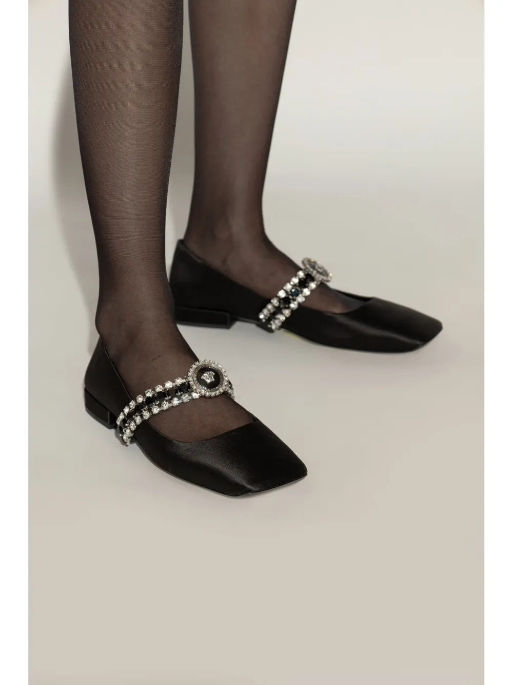 Versace Gianni Ribbon crystal ballerina shoes