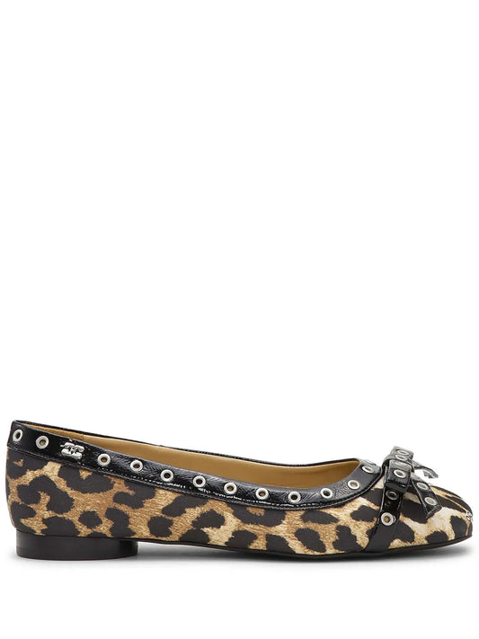 GANNI printed eyelet-detail ballet flats