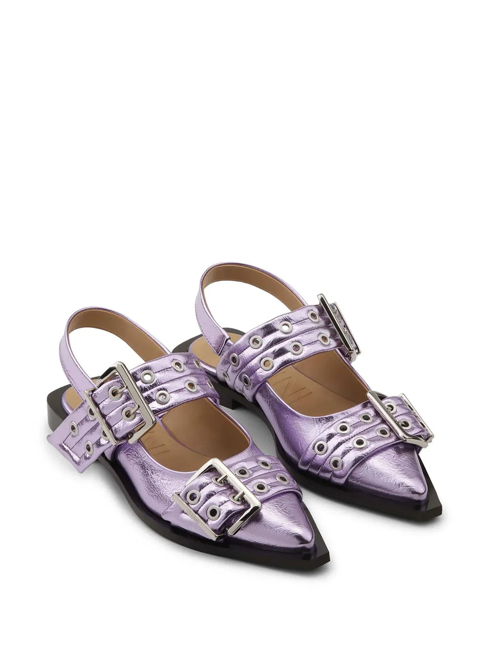 GANNI buckle-detail metallic ballet flats