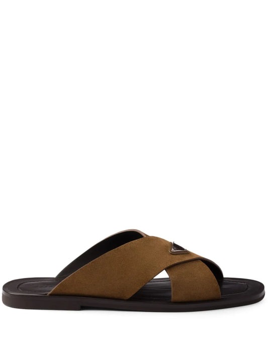 Prada suede crisscross slides